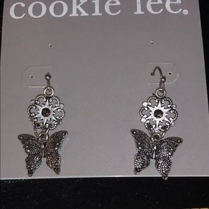 Genuine Crystal Silver Butterfly Earrings